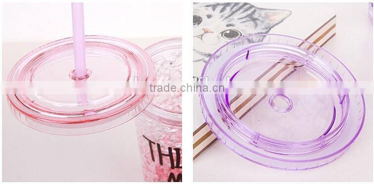 double wall plastic drinking mug with straw summer ice cup