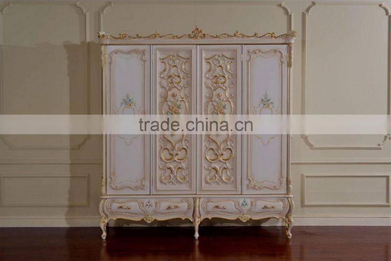 European Painted Triple Door Wardrobe, French Rococo Style Three Doors Wardrobe