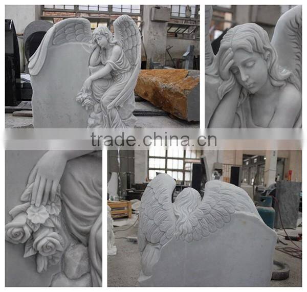 Western Style White Marble Angel Memorial Headstone Design