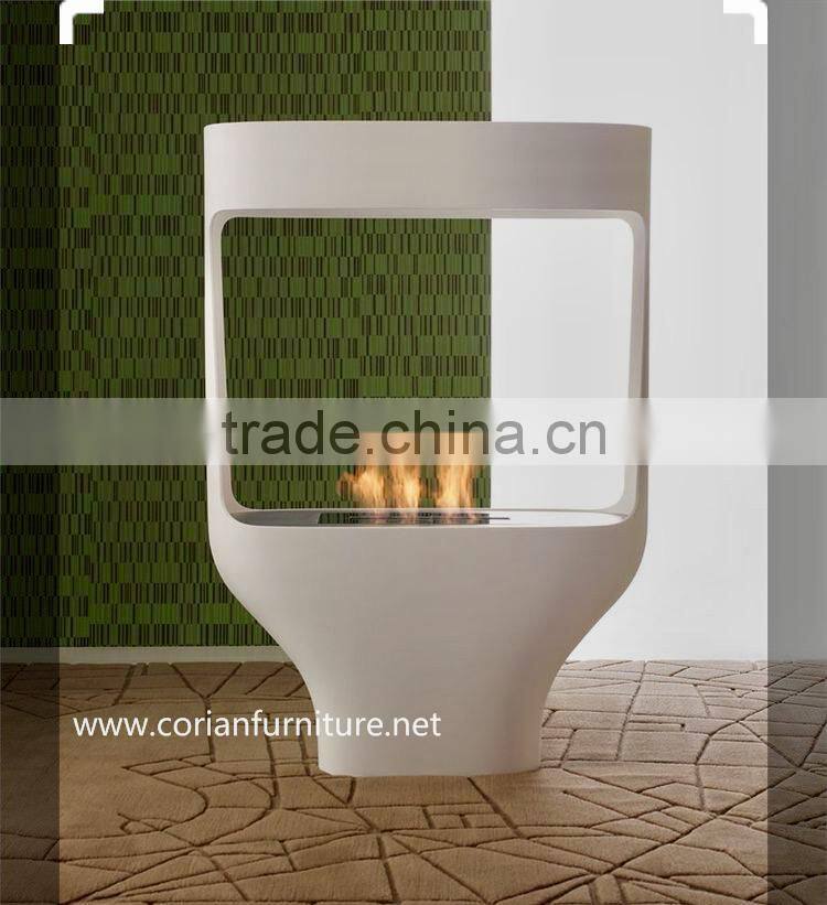 Custom sized corian made indoor fireplace