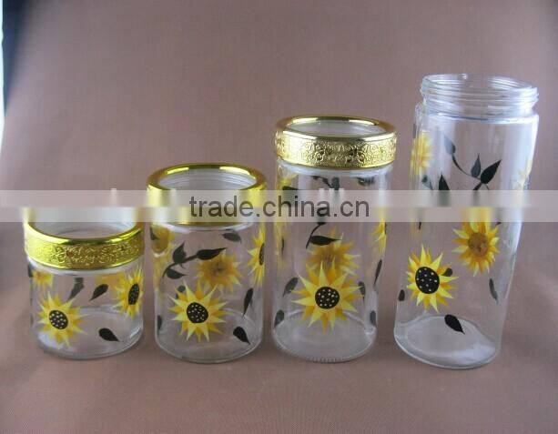 glass cookie jar with printing sun flower