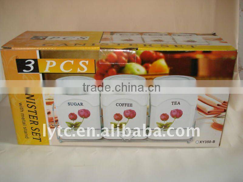 Fine kitchen accessory ceramic canister set with iron rack