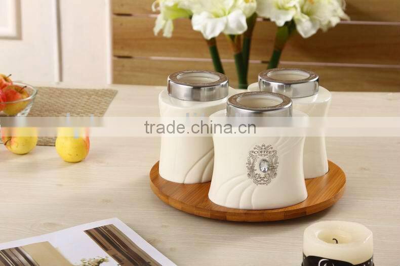 canister set with turntable wooden stand