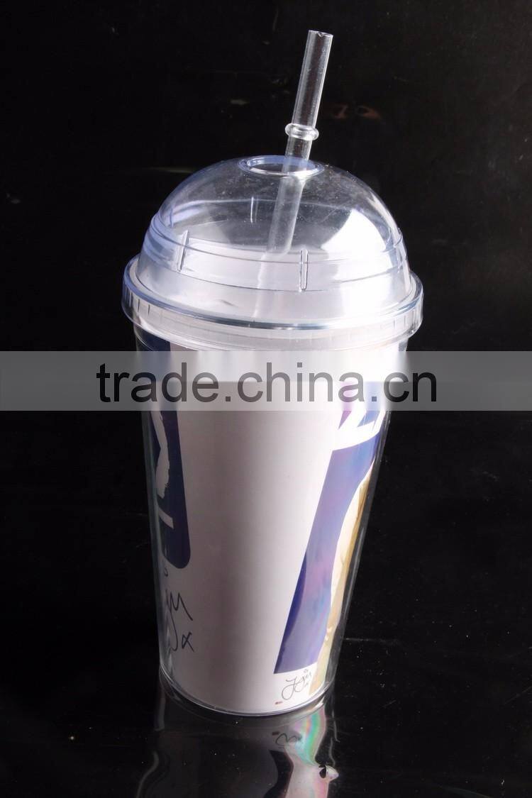 16 Oz Plastic Clear Dome Lid Double Wall Tumbler with Straw