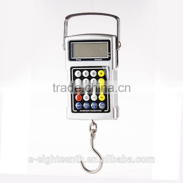 2016 new arrival hot sale 7 in 1 50Kg x 20g Fish Hook Hanging Digital Weighing Scale with calculator