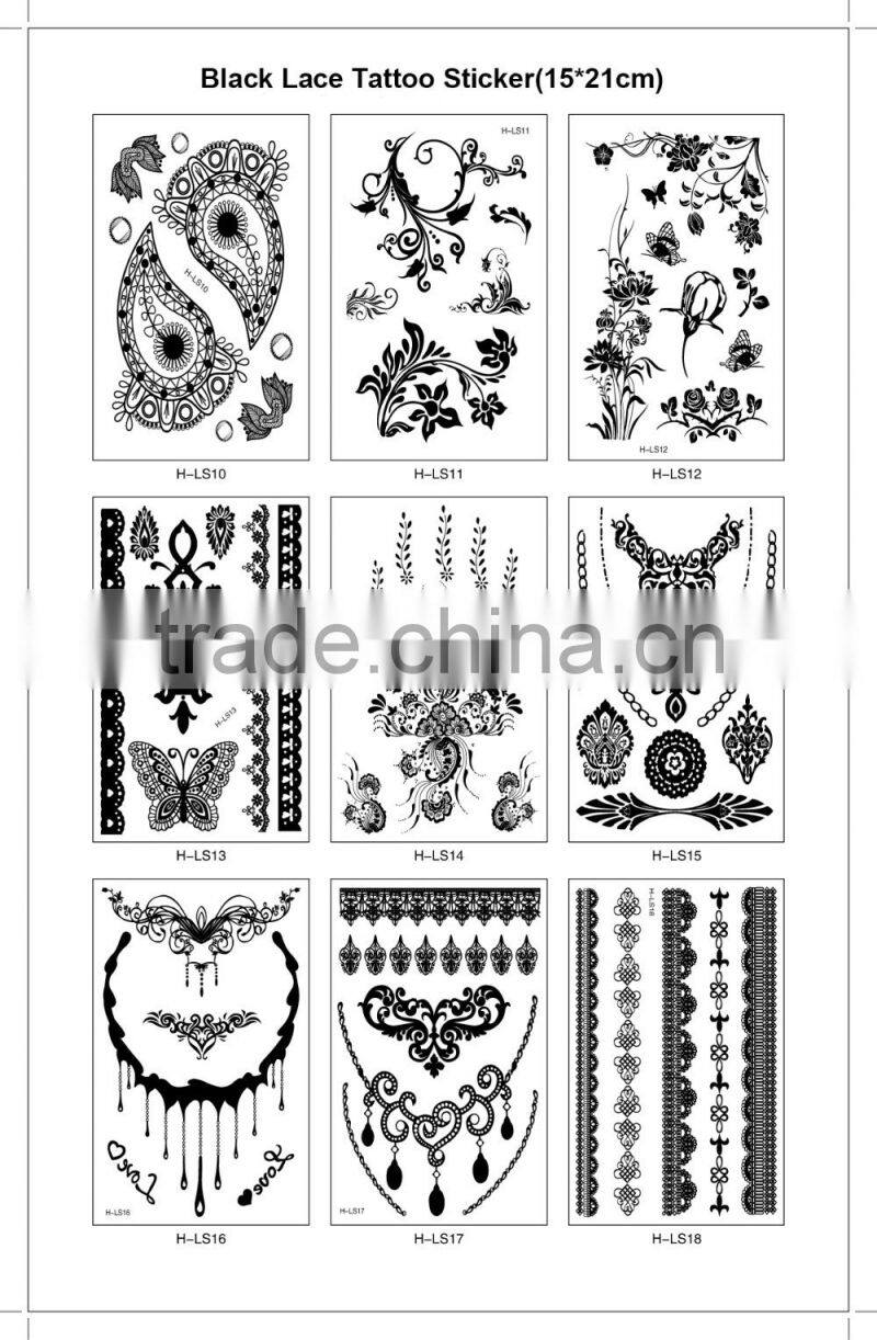 China Girl Body Art Black Color Temporary Tattoo Sticker For Sale T005-009