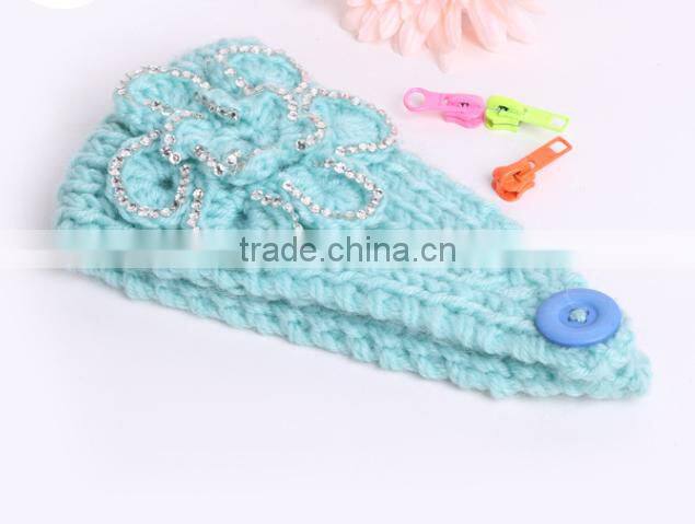 STOCK Wholesale Crystal crochet head wraps crochet flower knit headwrap