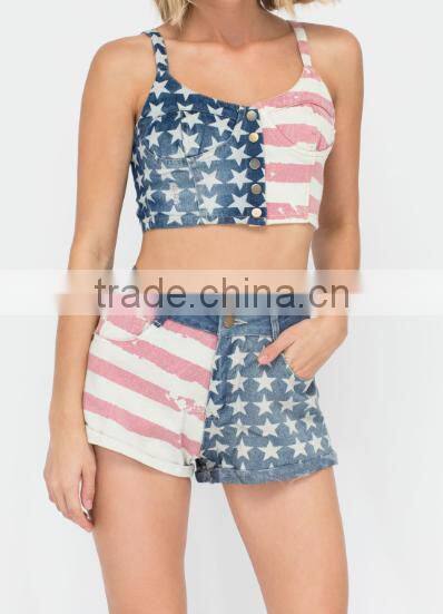 2017 Fashion American Flag Sets Woman Sexi Tops and Panty