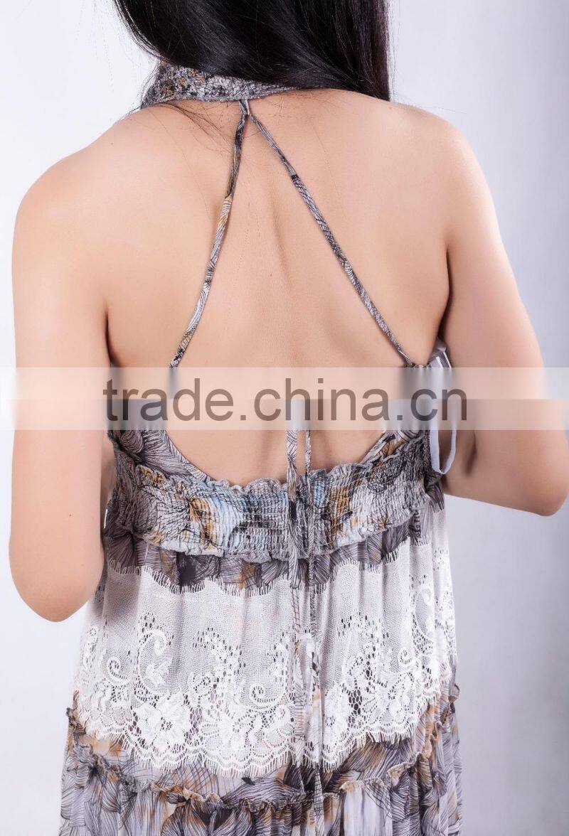 Long hawaiian maxi women dress decorated with lace