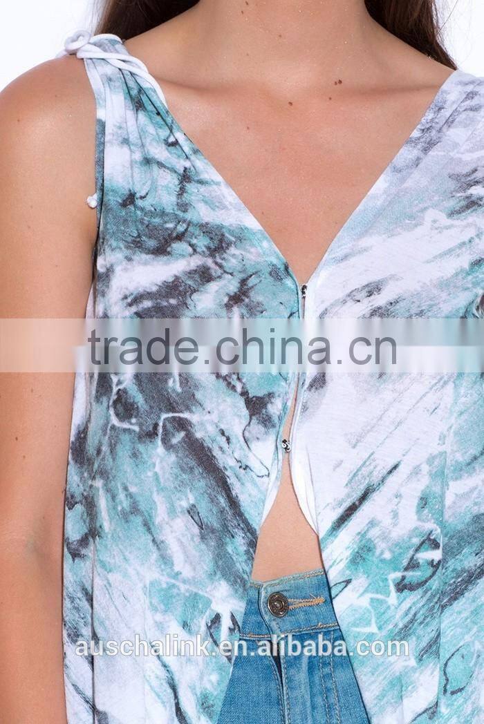 wholesale sublimation graphic print V neck tank top
