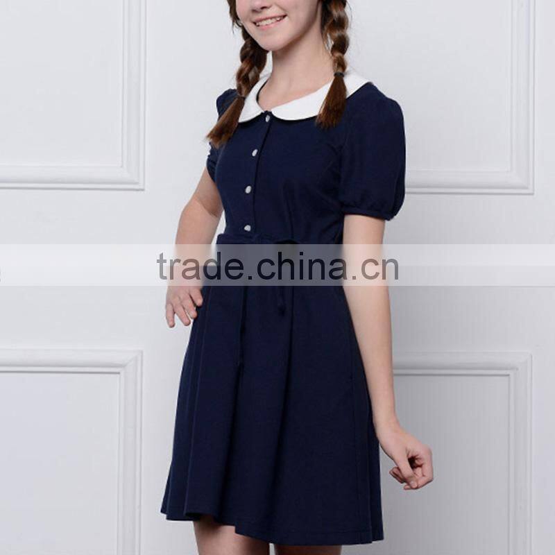2017 new summer school children high waisted skirt student girl doll collar dress custom