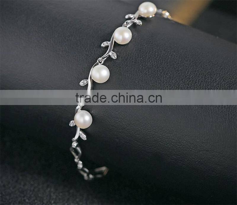 Natural style olive branch 925 sterling silver bracelet for women