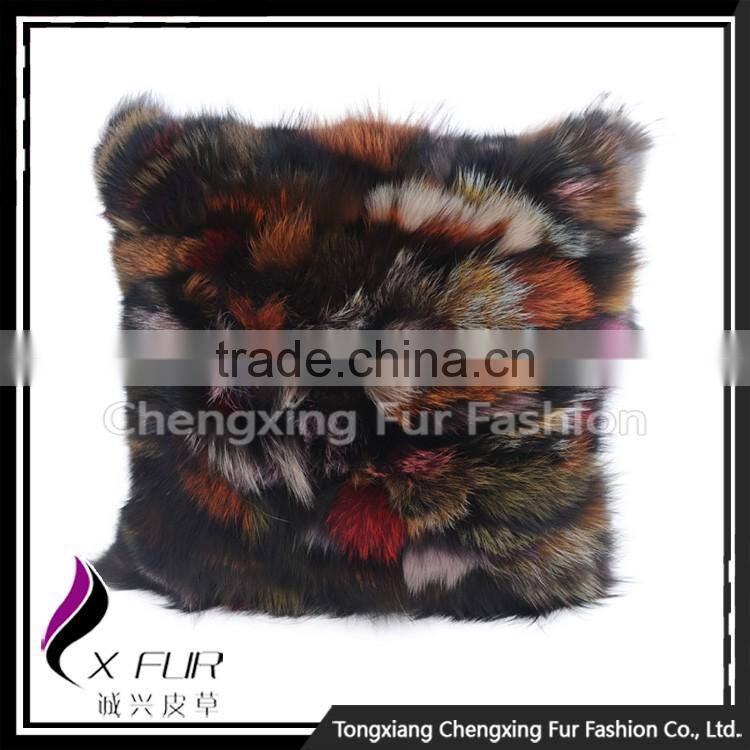 CX-D-107D Custom Made Patckwork Fox Fur Pillow Case Cushion Cover