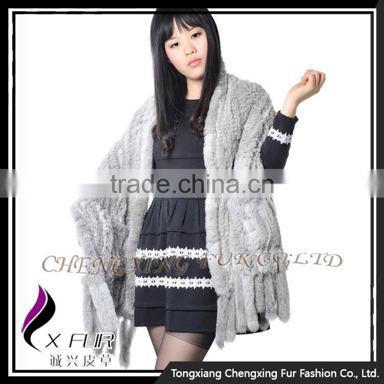 CX-B-01D 2016 Wholesale Stock Knitted Pocket Scarf Rabbit Fur Lady Fur Shawl