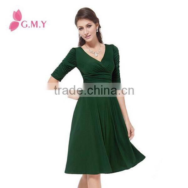 3/4 Sleeve Ruched Waist Classy V-Neck Casual Sexy Cocktail Dress Evening Dress