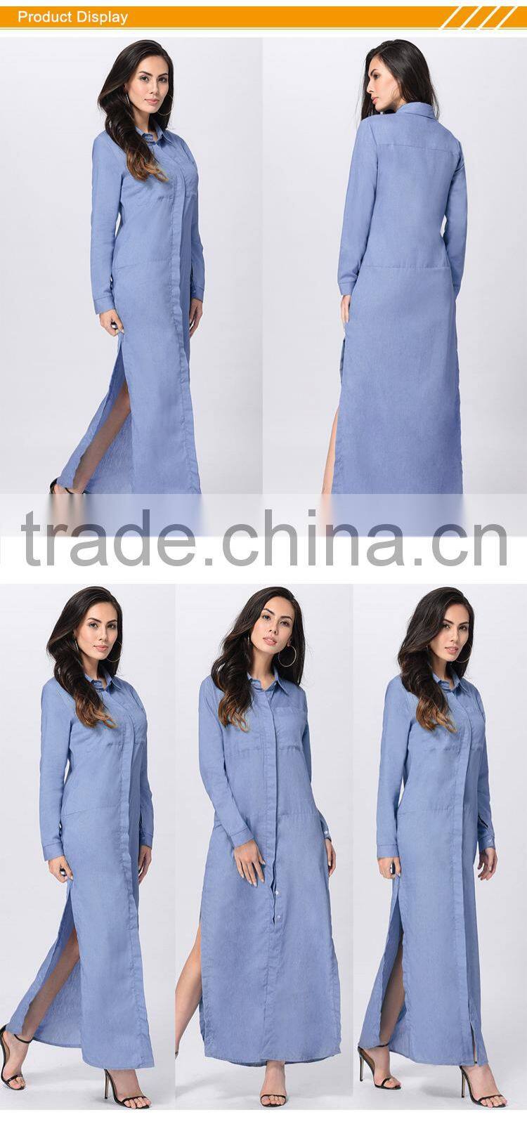 Zakiyyah MD003 Long shirt Blue New Model Malaysia Baju Kurung 2017 Dubai Abaya Wholesale China Kaftan Dress