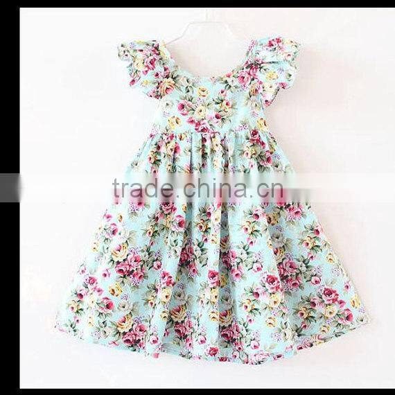 Lastest Designs Baby Cotton Frocks Girl Floral Patterns Printed Dress Girls Party Birthday Dresses Clothes Wear