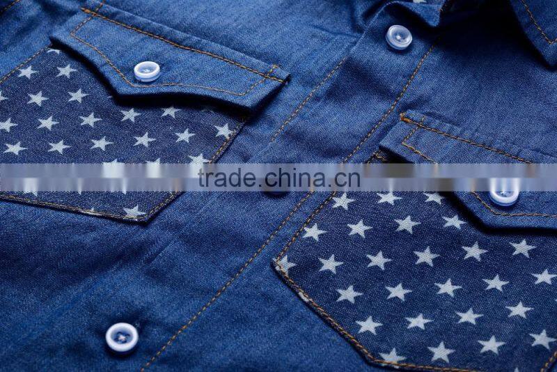 2016 Children wear spring quarter printed denim shirts