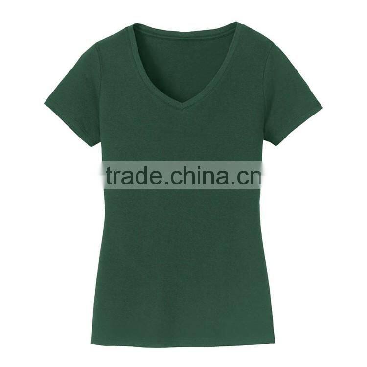 Latest design ladies slim fit v neck high quality plain no brand t-shirt