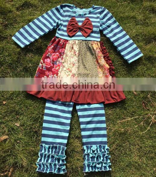 2016 Hot Sale Girls Pajama fashion christmas ruffle striped outfits Baby Sleeping Clothes Top and Pants set