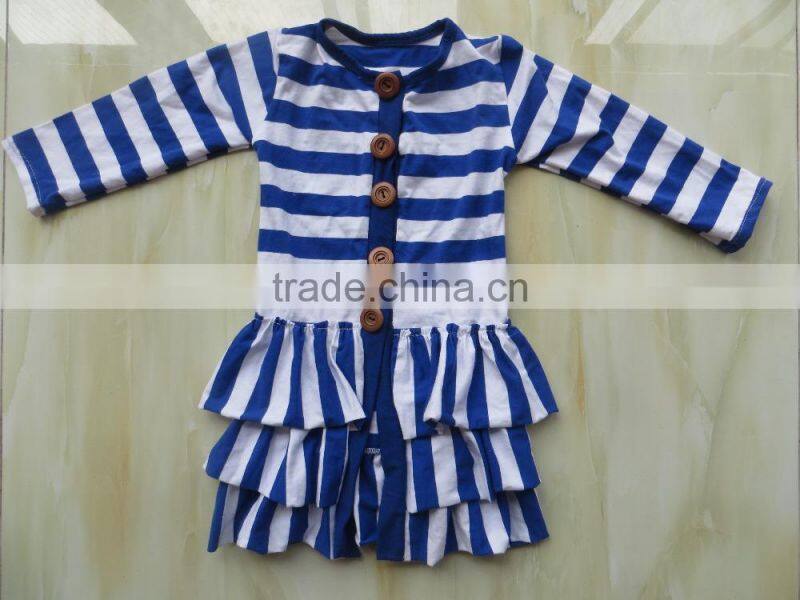 2015 summer blue and white cotton long sleeves with ruffle Stripe thin coat YW-036