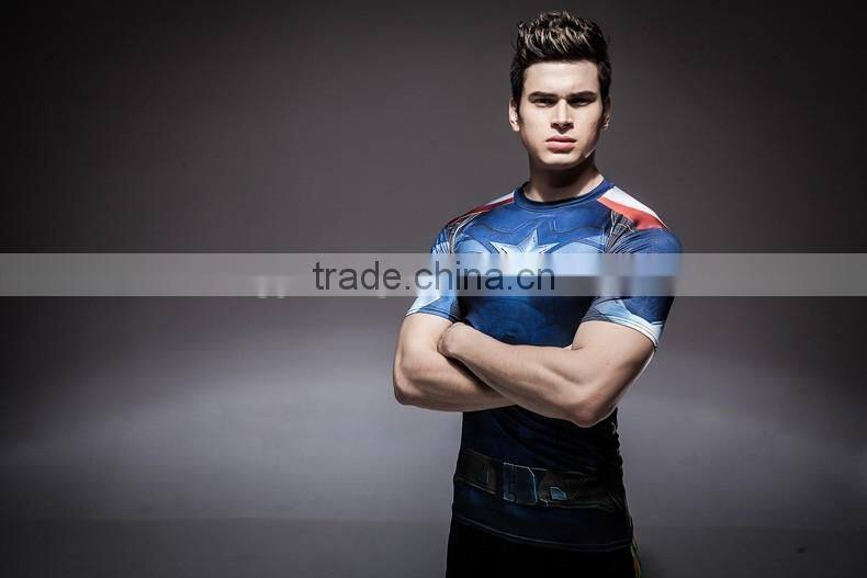 Mens heat transfer printing quick-dry gym shirt men fitness wear