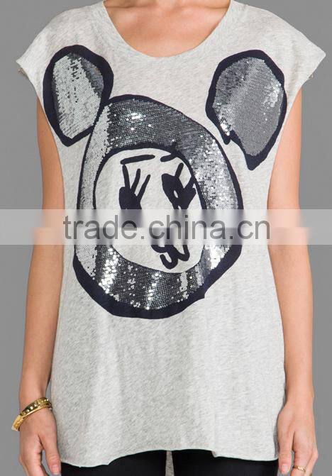 lady sequin t-shirts in grey marle