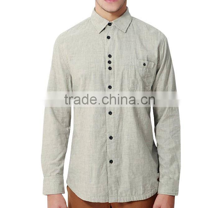 new men's linen cotton long sleeve dress shirt with one pocket