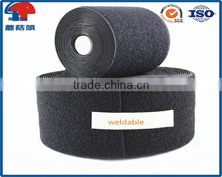 High-frequency heat-weldable hook and loop tape in 1 inch wide color black