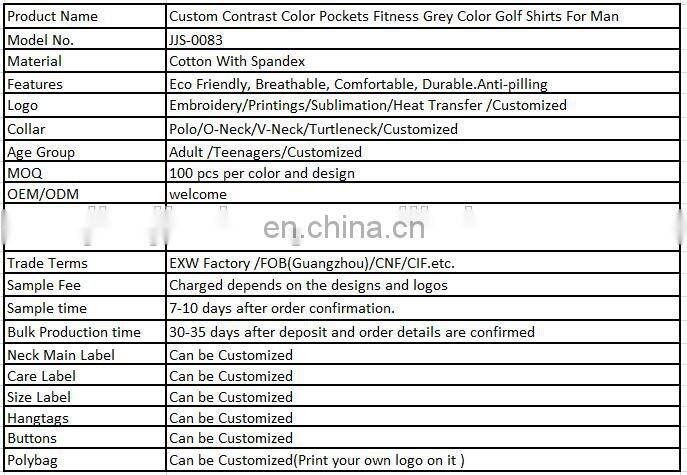 Custom Contrast Color Pockets Fitness Grey Color Golf Shirts For Man