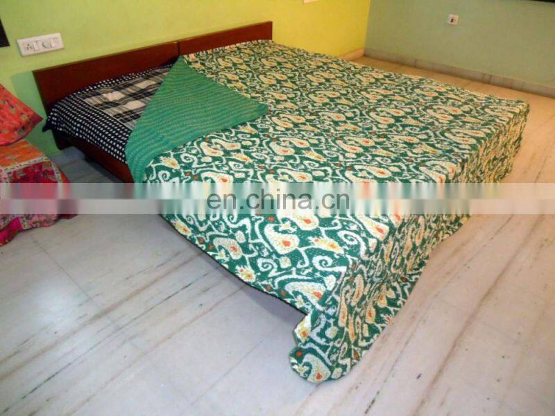 Ikat Kantha Quilt Green Kantha Quilt Ikat Quilt Indian Ikat Blanket Bedspread