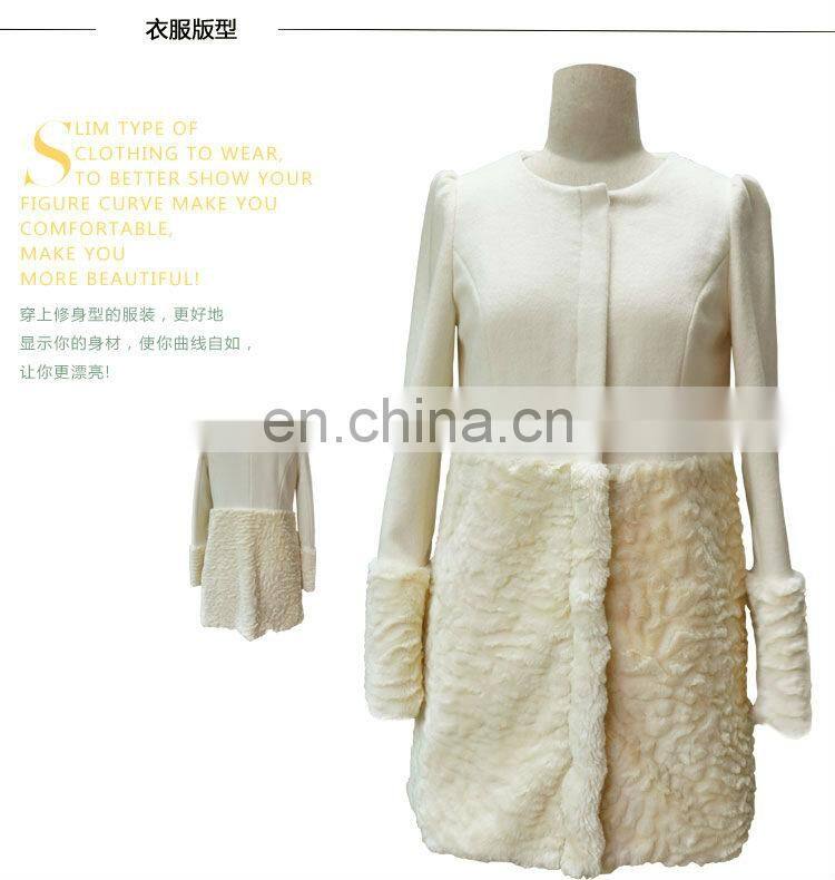 2014 Korean style white midi pattern woollen rabbit fur coat