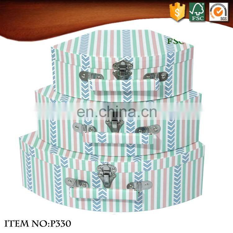 Kids barbie doll cardboard paper suitcase with metal lock