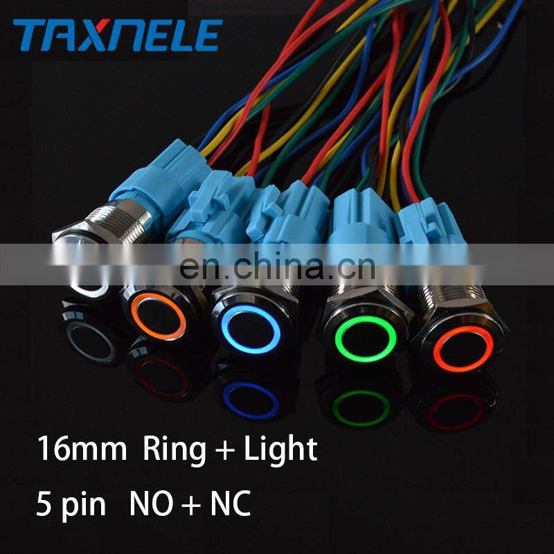 16mm Waterproof Momentary latching 1NO 1NC Metal Push Button Switch Ring and LED light 9-24V 12V 110V 220V Wide Voltage
