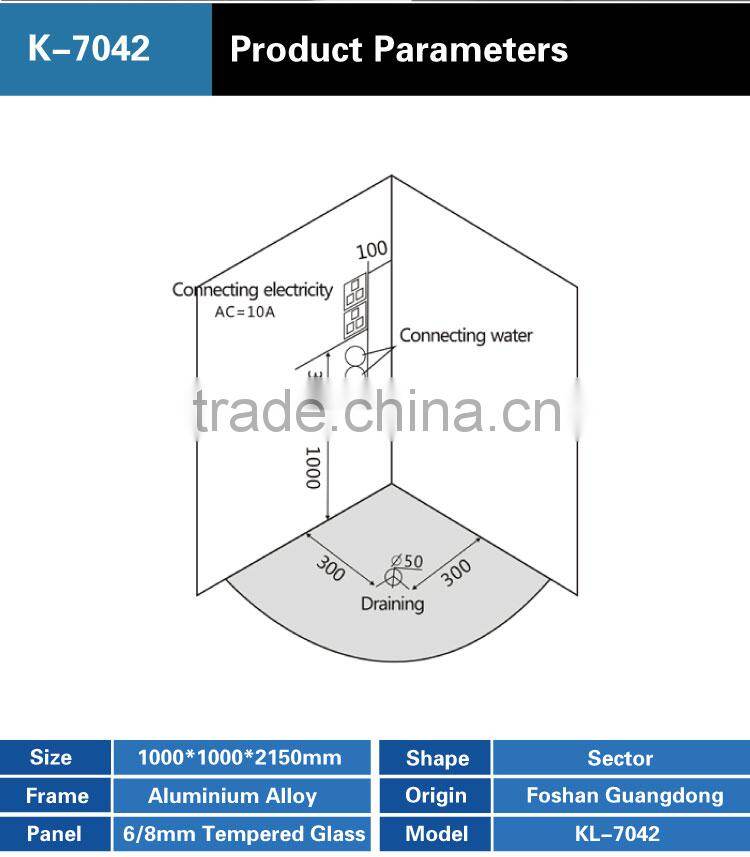 Bathrooms Sector Shape Acrylic Tray One Person Steam Shower Room K-7042