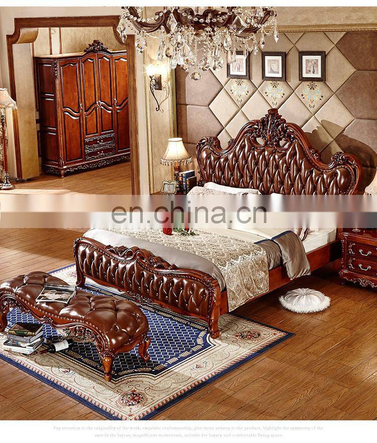 American Oka Solid wood bedroom bed Classic design Royal leather double bed