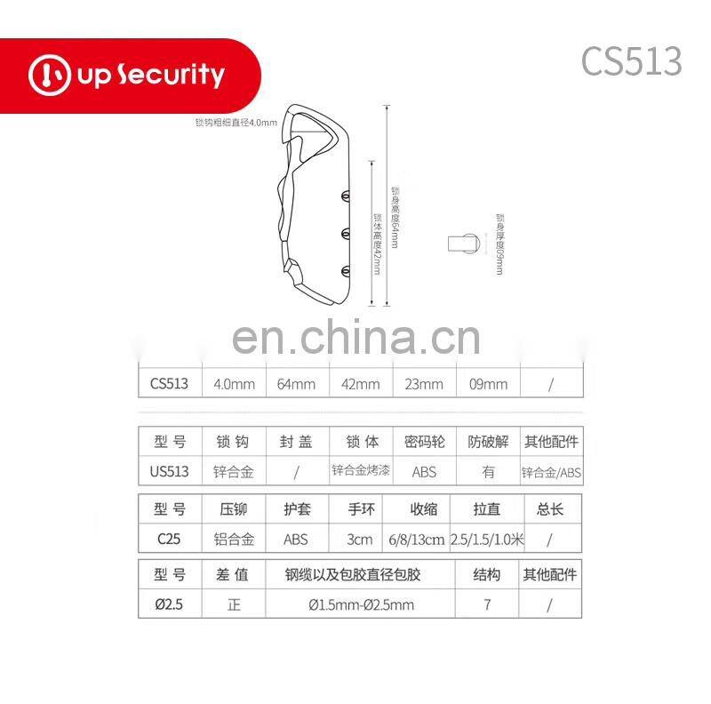 High Security zip lock bag wire rope cable pad lock durable combination padlock Safety lock