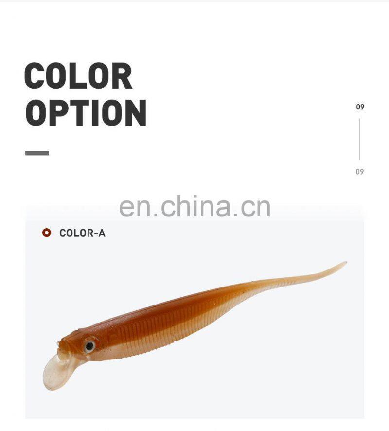 JOHNCOO Needle Shape Tail 80mm 2.5g Pvc Material Soft Bait Fishing Lures with Tongue 6pcs/bag