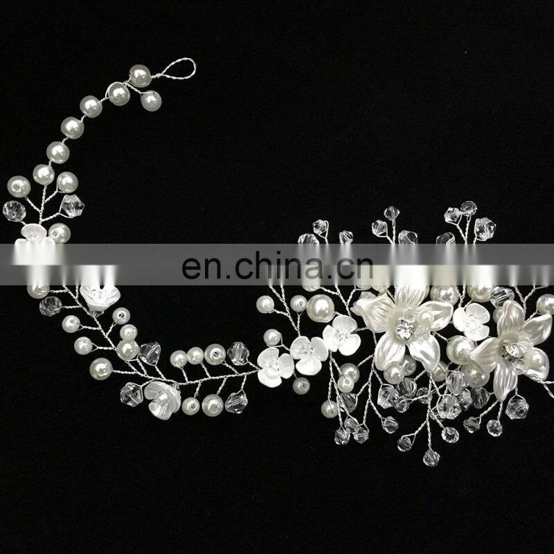 Flower Headwear Wedding Headband for Bride Crystal Pearls Women Tiara Bridal Headpieces Hair Jewelry Accessories