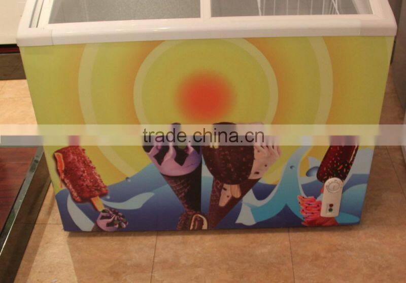 Curved glass door ice cream chest freezer with CB/CE/UL/CCC