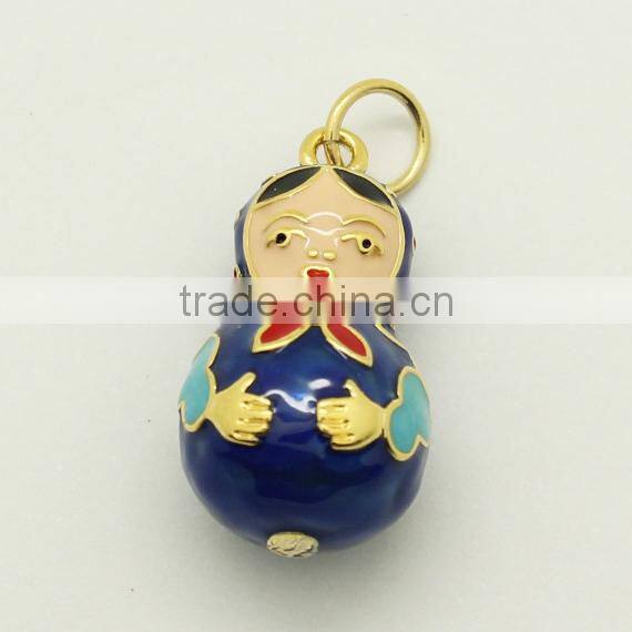 metal Russian matryoska doll pendant charm necklace