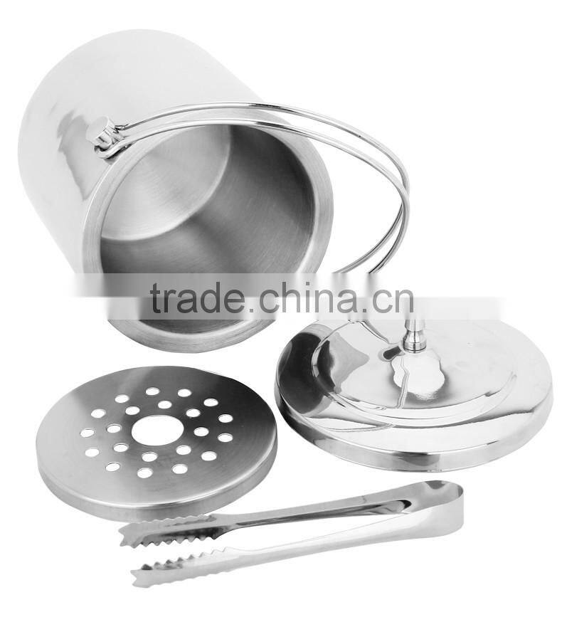 stainless steel beer Ice Bucket and Tongs with Bale Handle-double wall bar ice bucket