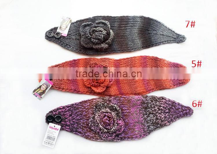 Beautiful Colorful Yarn Knittig Flower Decorated Fashion Women Head Band