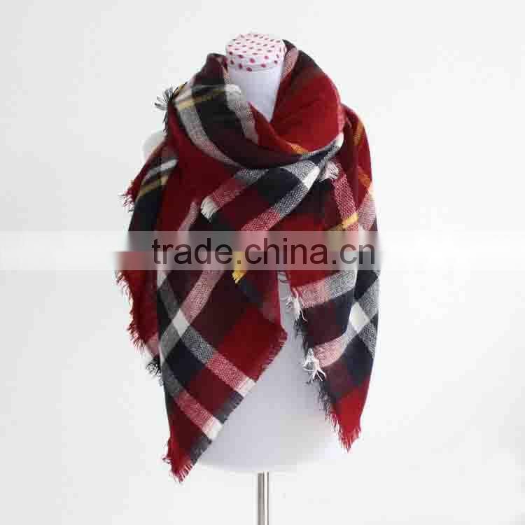 Wholesale Winter Fashion Ladies Square Plaid Acrylic Scarf