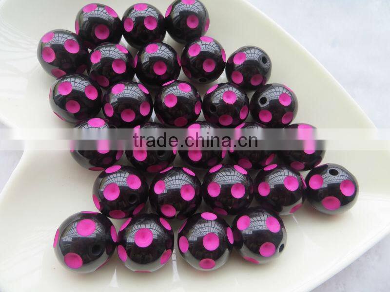 Jewelry 20mm Black with Lime Green Color beads HalloweenResin Polka Dot Beads for bulk bubblegum beads chunky necklace