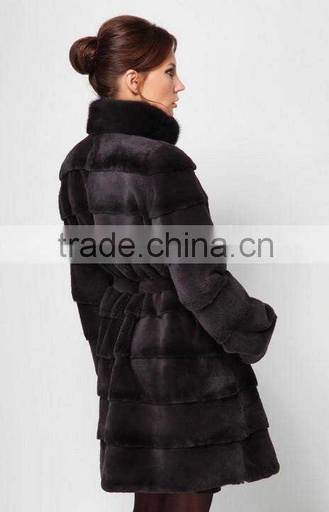 rex14056 luxury Russian style rex rabbit fur coat women gray