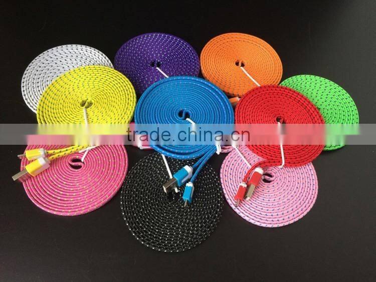 colorful micro braided usb data cable for v8 usb charging flat micro usb cable for samsung