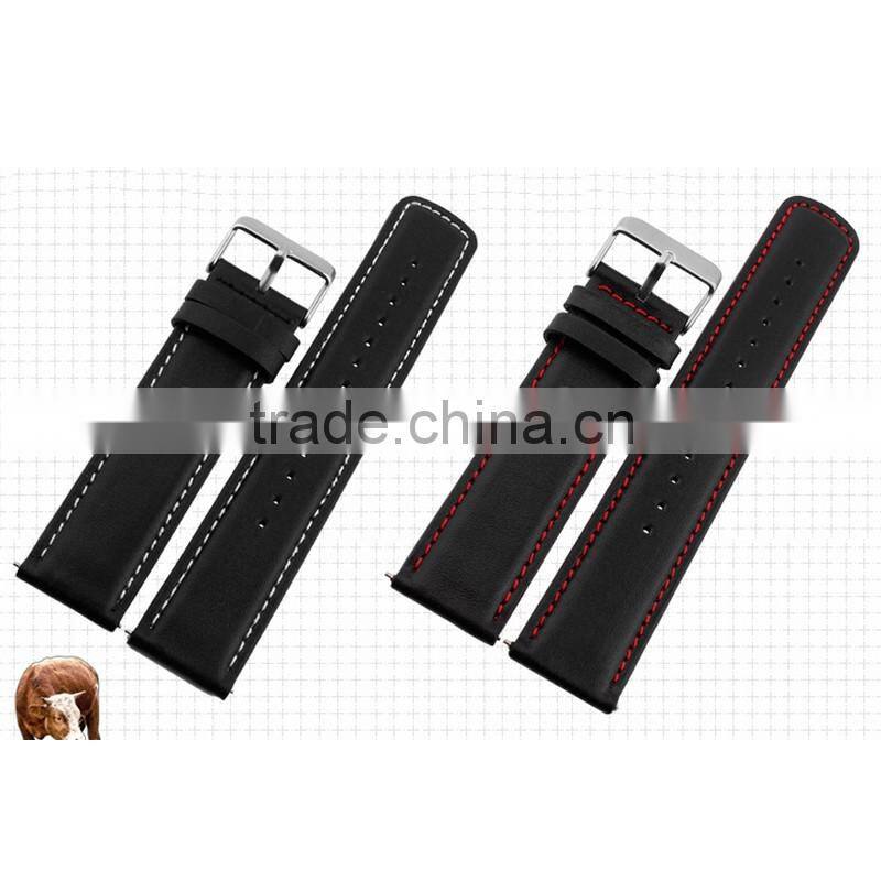 2015 New Style 22mm Black Orange Pink Leather watch strap wholesale 3pcs