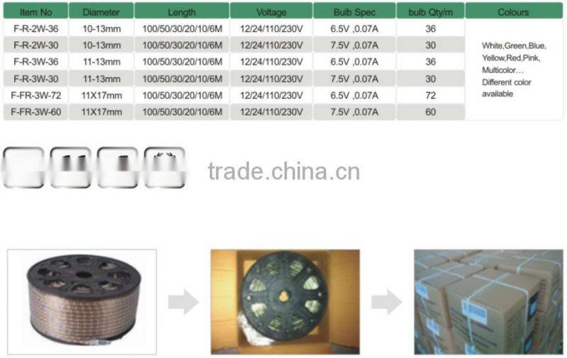 festalight waterproof 72led per meter 100% copper 3 wire holiday decoration round flexible black color changing led rope light