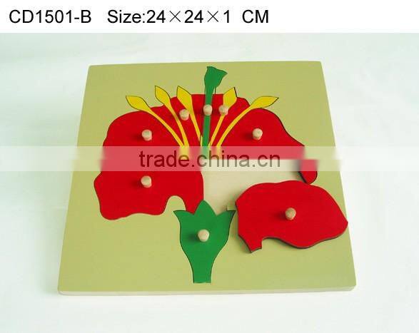 Hot selling kids educational mould wooden toys flower puzzle